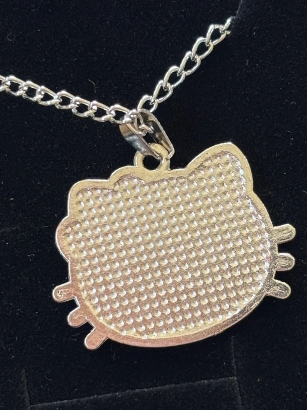 Hello Kitty Silver Tone Chain Cubic Zirconia Crystal Pendant Necklace with Box